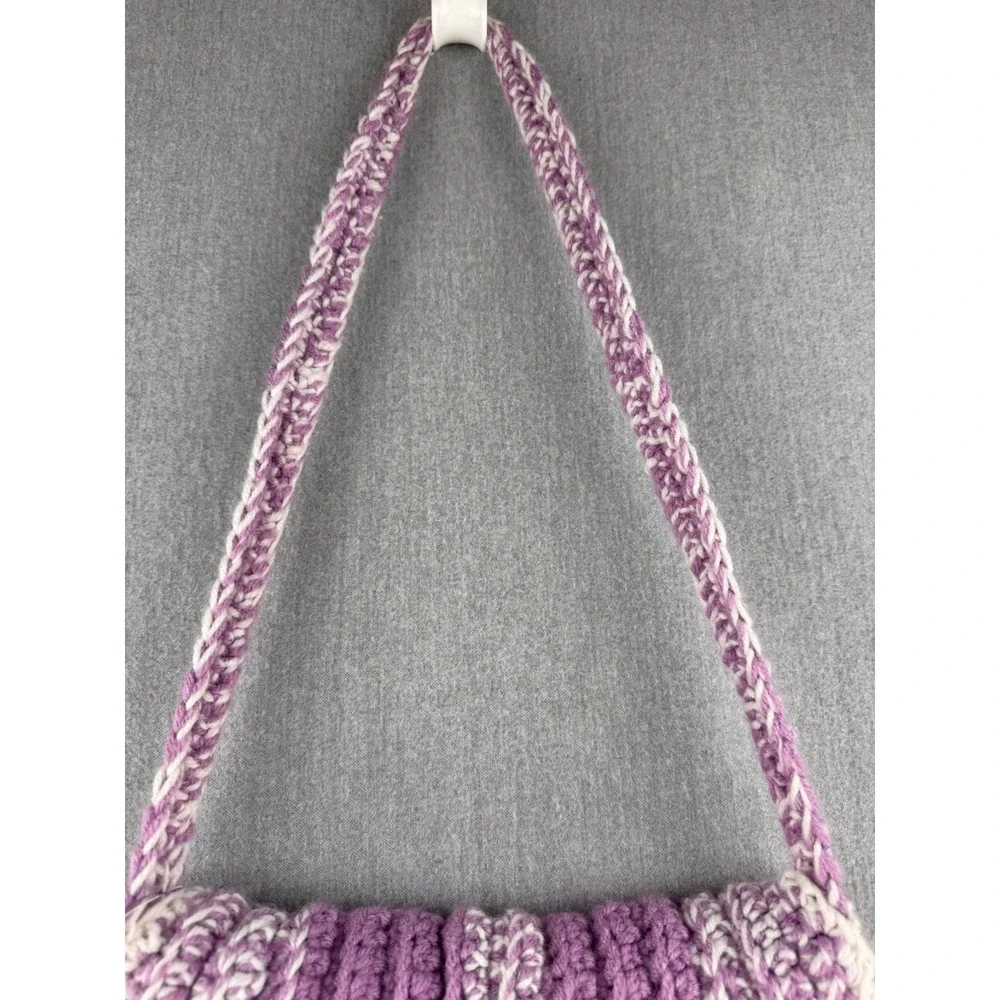 Handmade Crochet Crossbody Bag Purple White Daisy Ladybug Cottagecore Boho - Picture 11 of 15
